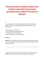 Texas Sanitarian Licensing Examination &NewLine;Complete Questions And Detailed &NewLine;Solutions Latest Update This Year Just &NewLine;Released