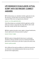 Life Insurance Exam Illinois Actual&NewLine;Script With 100 Percent Correct&NewLine;Answers&NewLine;