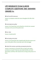 Life Insurance Exam Illinois&NewLine;Complete Questions And Answers&NewLine;Graded A&plus;&NewLine;