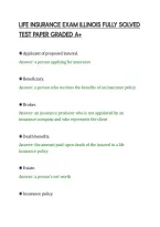 Life Insurance Exam Illinois Fully Solved&NewLine;Test Paper Graded A&plus;