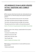 Life Insurance Exam Illinois Updated&NewLine;Actual Questions And Correct&NewLine;Answers&NewLine;