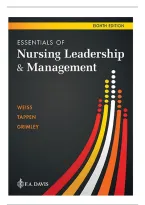 TEST BANK FOR Essentials of Nursing Leadership & Management 8th edition by Sally A&period; Weiss &comma; Ruth M&period; Tappen &comma; Karen Grimley &comma; RUTH M&period; TAPPEN &comma; RUTH M&period; TAPPEN ISBN&colon;978-1719646581 COMPLETE GUIDE WITH RATIONALES 100&percnt; VERIFIED A&plus; GRADE ASSURED&excl;&excl;&excl;&excl;&excl;&excl;NEW LATEST 
