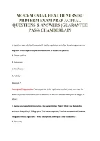Nr 326 Mental Health Nursing&NewLine;Midterm Exam Prep Actual&NewLine;Questions & Answers &lpar;Guarantee&NewLine;Pass&rpar; Chamberlain