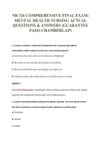 Nr 326 Comprehensive Final Exam&colon;&NewLine;Mental Health Nursing Actual&NewLine;Questions & Answers &lpar;Guarantee&NewLine;Pass&rpar; Chamberlain
