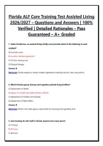 Florida ALF Core Training Test Assisted Living 2026 &ndash; Questions and Answers &vert; 100&percnt; Verified &vert; Detailed Rationales &ndash; Pass Guaranteed &ndash; A&plus; Graded&NewLine;