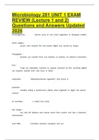 &NewLine;Microbiology 201 UNIT 1 EXAM REVIEW &lpar;Lecture 1 and 2&rpar; Questions and Answers Updated 2026&period;
