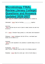 Microbiology FINAL Review &lpar;Jersey College&rpar; Questions and Answers Updated 2026-2027&period;