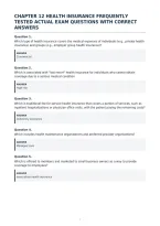 Chapter 12 Health Insurance Frequently&NewLine;Tested Actual Exam Questions With Correct&NewLine;Answers