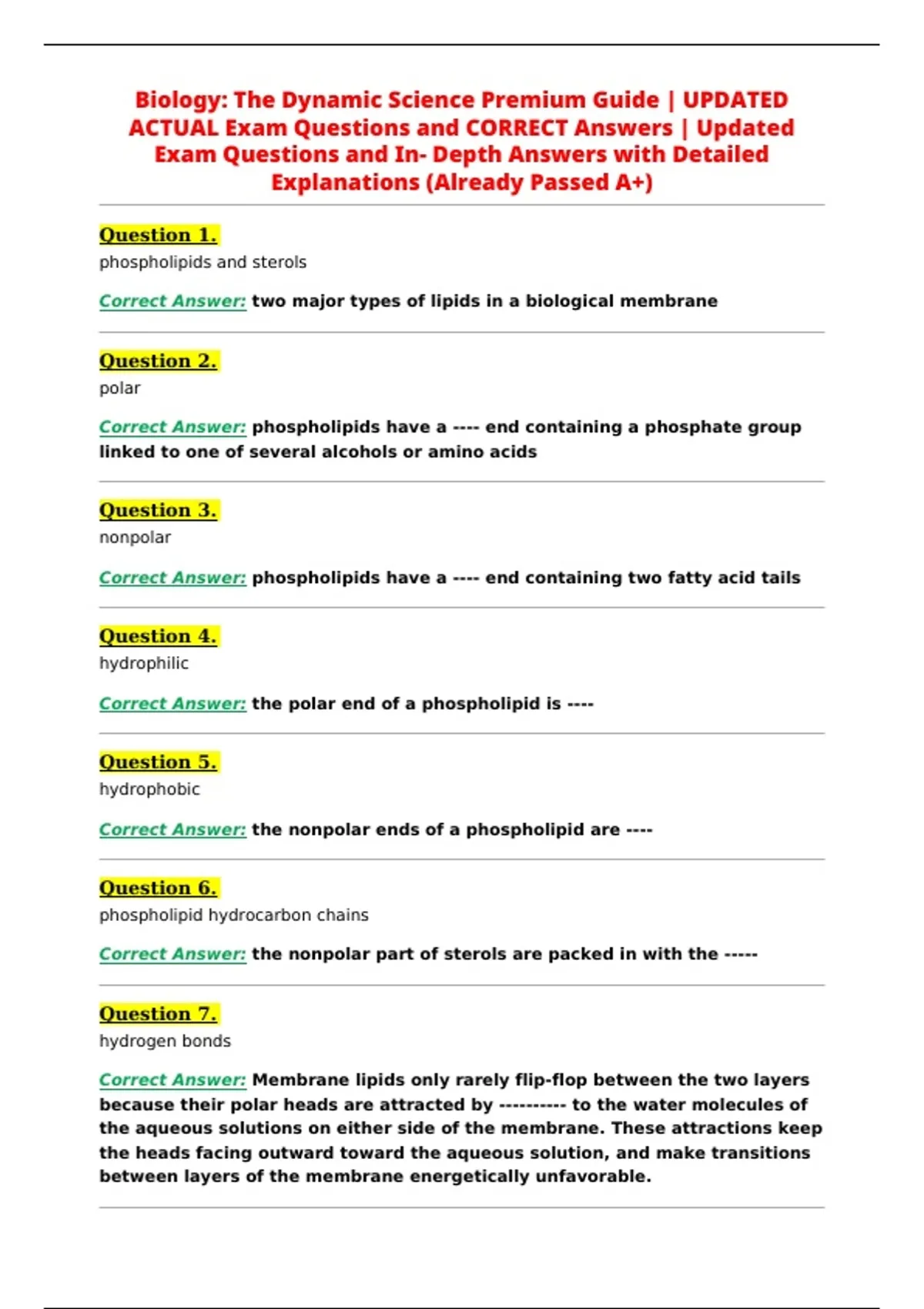 Biology: The Dynamic Science Premium Guide | UPDATED ACTUAL Exam ...