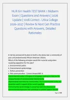 NUR 611 Health TEST BANK 1 Midterm &NewLine;Exam &vert; Questions and Answers &vert; 2026 &NewLine;Update &vert; 100&percnt; Correct - Utica College &NewLine;2026&ndash;2027 &vert; Review & Next Gen Practice &NewLine;Questions with Answers&comma; Detailed &NewLine;Rationales 