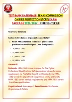 Test Bank Rationale&colon; Texas Commission on Fire Protection &lpar;TCFP&rpar; Exam Package 2026&sol;2027 &vert; Firefighter I&sol;II&NewLine;