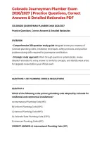Colorado Journeyman Plumber Exam 2026&sol;2027 &vert; Practice Questions&comma; Correct Answers & Detailed Rationales PDF