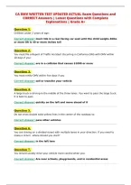 CA DMV WRITTEN TEST UPDATED ACTUAL Exam Questions and&NewLine;CORRECT Answers &vert; Latest Questions with Complete&NewLine;Explanations &vert; Grade A&plus;