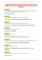 CA DMV WRITTEN TEST UPDATED ACTUAL Exam Questions and&NewLine;CORRECT Answers &vert; Final Revision Notes and Verified Answers&NewLine;&vert; Grade A&plus;