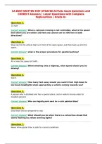 CA DMV WRITTEN TEST UPDATED ACTUAL Exam Questions and&NewLine;CORRECT Answers &vert; Latest Questions with Complete&NewLine;Explanations &vert; Grade A&plus;