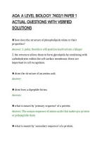 Aqa A Level Biology 7402&sol;1 Paper 1&NewLine;Actual Questions With Verified&NewLine;Solutions