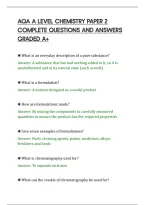 Aqa A Level Chemistry Paper 2&NewLine;Complete Questions And Answers&NewLine;Graded A&plus;