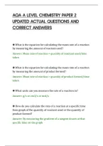 Aqa A Level Chemistry Paper 2&NewLine;Updated Actual Questions And&NewLine;Correct Answers