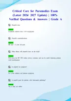 Critical Care for Paramedics Exam &lpar;Latest 2026&sol; 2027 Update&rpar; &vert; 100&percnt; Verified Questions & Answers &vert; Grade A&NewLine;