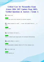 Critical Care for Paramedics Exam &lpar;Latest 2026&sol; 2027 Update&rpar; Prep&vert; 100&percnt; Verified Questions & Answers &vert; Grade A