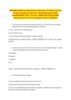 ONTARIO AUTO Comprehensive Resource To Help You Ace &NewLine;Exams Includes Frequently Tested Questions With &NewLine;ELABORATED 100&percnt; Correct COMPLETE SOLUTIONS &NewLine;Guaranteed Pass First Attempt&excl;&excl; Current Update&excl;&excl; 