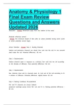 Anatomy & Physiology 1 Final Exam Review Questions and Answers Updated 2026