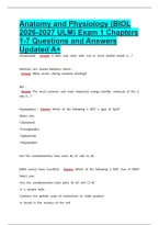Anatomy and Physiology &lpar;BIOL 2026-2027 ULM&rpar; Exam 1 Chapters 1-7 Questions and Answers Updated A&plus;&period;