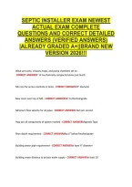 Septic Installer Exam Newest &NewLine;Actual Exam Complete  &NewLine;Questions And Correct Detailed &NewLine;Answers &lpar;Verified Answers&rpar; &NewLine;&vert;Already Graded A&plus;&vert;&vert;Brand New &NewLine;Version 2026&excl;&excl;&excl;