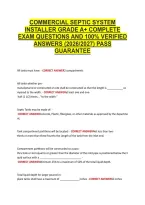 Commercial Septic System &NewLine;Installer Grade A&plus; Complete &NewLine;Exam Questions And 100&percnt; Verified &NewLine;Answers &lpar;2026&sol;2027&rpar; Pass &NewLine;Guarantee 