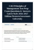 WGU C483 Principles of Management Test Prep Exam Questions & Answers Latest Style 2026&sol;2027 Edition Western Governors University
