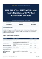 AHA PALS Test 2026&sol;2027 Updated Exam Questions with Verified Rationalized Answers