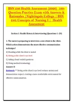 BSN 246 Health Assessment &lpar;2026&rpar;  100&NewLine;Question Practice Exam with Answers & &NewLine;Rationales &vert;Nightingale College &vert; BSN &NewLine;246&colon; Concepts of Nursing I &vert;  Health &NewLine;Assessment