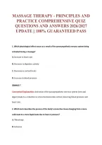Massage Therapy - Principles And&NewLine;Practice Comprehensive Quiz&NewLine;Questions And Answers 2026&sol;2027&NewLine;Update &vert;&vert; 100&percnt; Guaranteed Pass