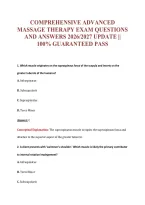 Comprehensive Advanced&NewLine;Massage Therapy Exam Questions&NewLine;And Answers 2026&sol;2027 Update &vert;&vert;&NewLine;100&percnt; Guaranteed Pass