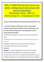 BSN 315 HESI Pharmacology Final Exam &NewLine;&lpar;2026&rpar;  100-Question Practice Exam with &NewLine;Answers & Rationales &NewLine;Nightingale College &vert; BSN 315 &NewLine;Pharmacology II &mdash; Comprehensive Final