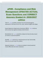 aPHR - Compliance and Risk Management UPDATED ACTUAL Exam Questions and CORRECT Answers Graded A&plus; 2026&sol;2027 edition Title VII - prohibits employer from discriminating against employees on the basis of sex&comma; race&comma; color&comma; national original and religion