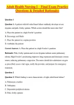 Adult Health Nursing I &ndash; Final Exam Practice Questions & Detailed Rationales