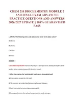 Chem 210 Biochemistry Module 2&NewLine;And Final Exam Advanced&NewLine;Practice Questions And Answers&NewLine;2026&sol;2027 Update &vert;&vert; 100&percnt; Guaranteed&NewLine;Pass