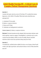 Adult Health Nursing III &ndash; Critical Care & Complex Patient Management Questions