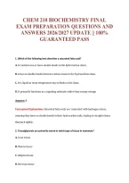 Chem 210 Biochemistry Final&NewLine;Exam Preparation Questions And&NewLine;Answers 2026&sol;2027 Update &vert;&vert; 100&percnt;&NewLine;Guaranteed Pass