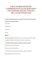 Chem 210 Biochemistry&NewLine;Comprehensive Exam Questions&NewLine;And Answers 2026&sol;2027 Update &vert;&vert;&NewLine;100&percnt; Guaranteed Pass