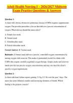 Adult Health Nursing I &ndash; 2026-2027 Midterm Exam Practice Questions & Answers