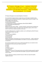 DC Property Manager Exam &ndash; Updated 2026&sol;2027 Actual Exam 2026&sol;2027 &vert; Complete Exam-Style Questions with Detailed Rationales &vert; 100&percnt; Verified &ndash; Pass Guaranteed &ndash; A&plus; Graded