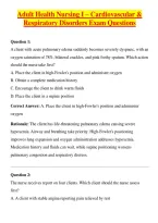 Adult Health Nursing I &ndash; Cardiovascular & Respiratory Disorders Exam Questions