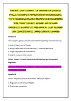 Virginia Class A Contractor Examination &vert; Newest&NewLine;Evaluated Complete Approved Certfication Practice&NewLine;Test &vert; 205 Original Practice Multiple-Choice Questions&NewLine;With Correct Verified Answers And Detailed&NewLine;Rationales&vert; Guaranteed Pass Grade A&plus; &vert; Just Released&NewLine;