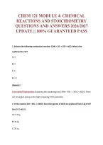 Chem 121 Module 4&colon; Chemical&NewLine;Reactions And Stoichiometry&NewLine;Questions And Answers 2026&sol;2027&NewLine;Update &vert;&vert; 100&percnt; Guaranteed Pass