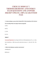 Chem 121 Module 7&colon;&NewLine;Thermochemistry And Energy&NewLine;Exam Questions And Answers&NewLine;2026&sol;2027 Update &vert;&vert; 100&percnt; Guaranteed&NewLine;Pass