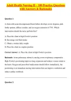 Adult Health Nursing II &ndash; 100 Practice Questions with Answers & Rationales