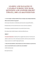 Leading And Managing In&NewLine;Canadian Nursing Test Bank&NewLine;Questions And Answers 2026&sol;2027&NewLine;Update &vert;&vert; 100&percnt; Guaranteed Pass