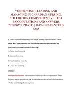 Yoder-Wise&rsquo;s Leading And&NewLine;Managing In Canadian Nursing&comma;&NewLine;5Th Edition Comprehensive Test&NewLine;Bank Questions And Answers&NewLine;2026&sol;2027 Update &vert;&vert; 100&percnt; Guaranteed&NewLine;Pass